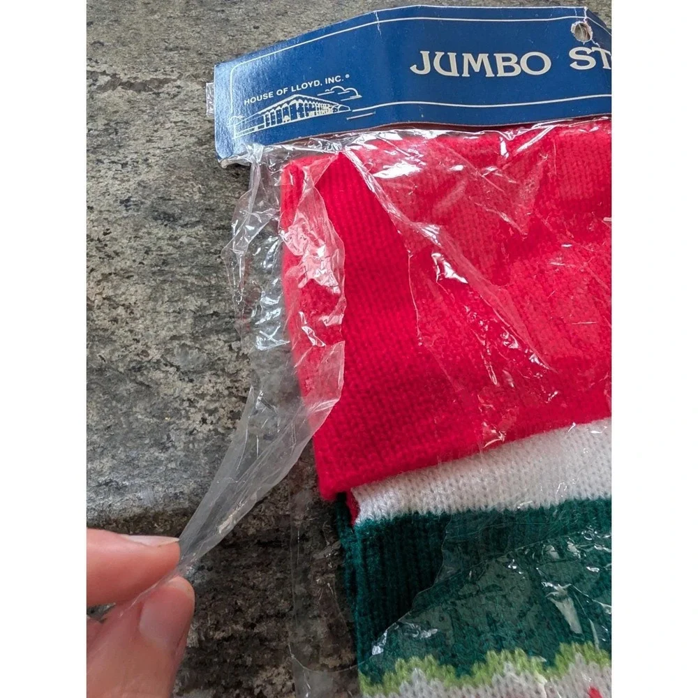 New Vintage House Of Lloyd Jumbo Knit Christmas Stocking  Wreath Heart Rare Larg